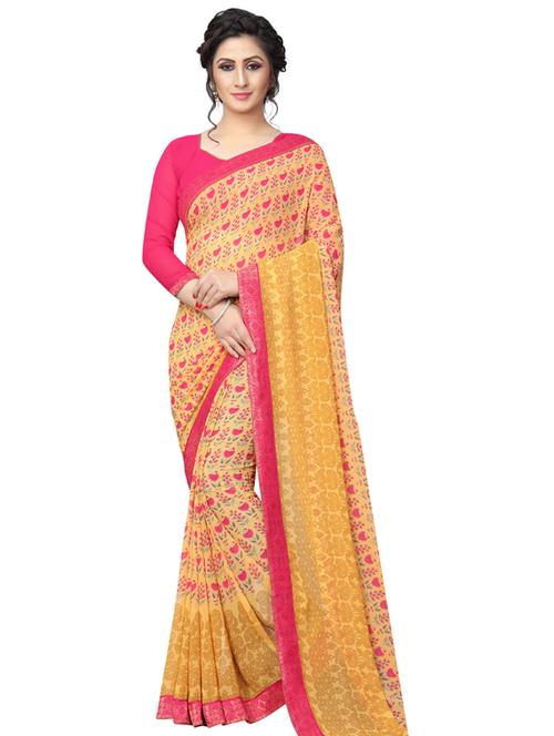 yellow printed saree with blouse - 19555295 - Very Small Image - 1