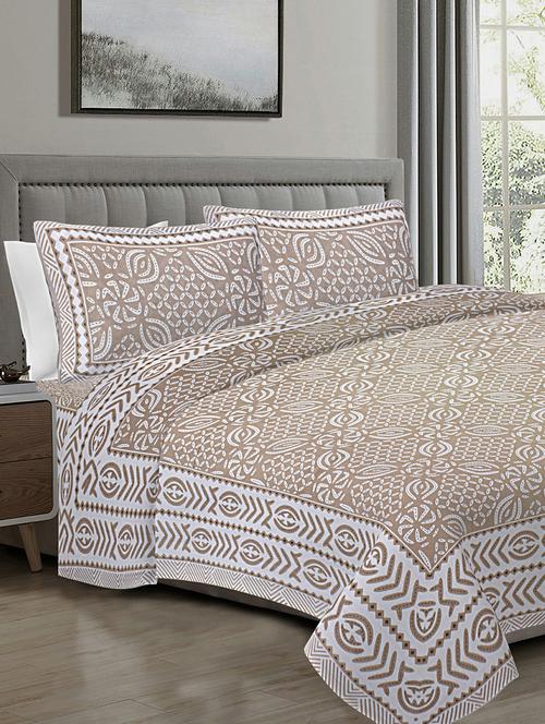 texstylers peach cotton 108 x 108 inches jaipuri king size bedsheet with 2 pillow covers - 19558781 - Very Small Image - 1