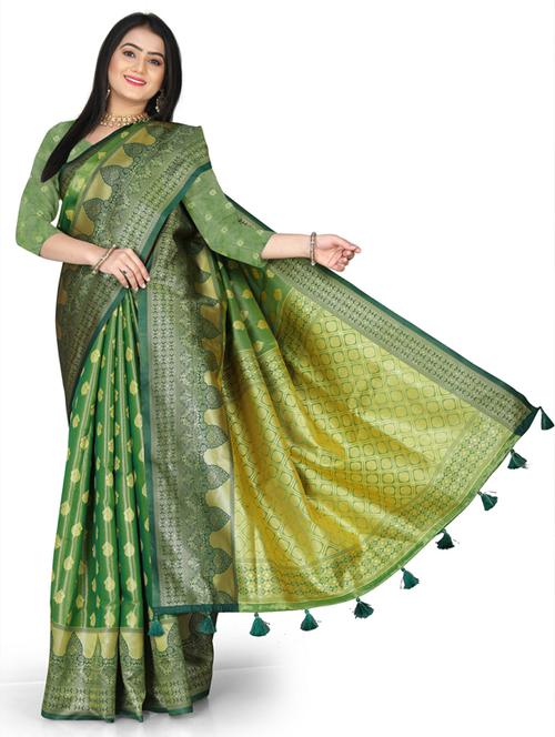 dark green silk blend kanjivaram saree - 19561234 - Very Small Image - 1