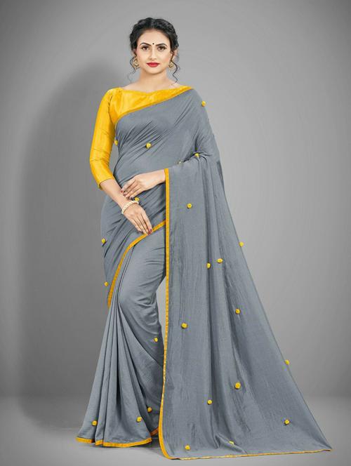 women's self design grey colored saree with blouse - 19561270 - Very Small Image - 1