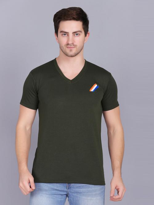 olive v neck cotton blend regular t-shirt - 19564762 - Very Small Image - 1