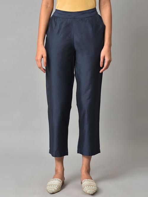women mid-rise solid flat front trouser - 19567116 - Very Small Image - 1