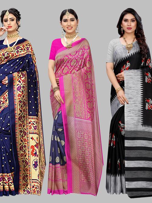 pack of 3 combo saree with blouse - 19567367 - Very Small Image - 1