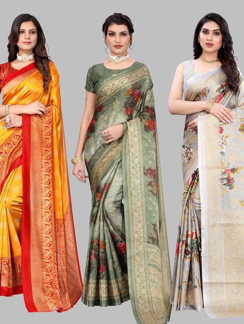 pack of 3 combo saree with blouse - 19567451 - Very Small Image - 1