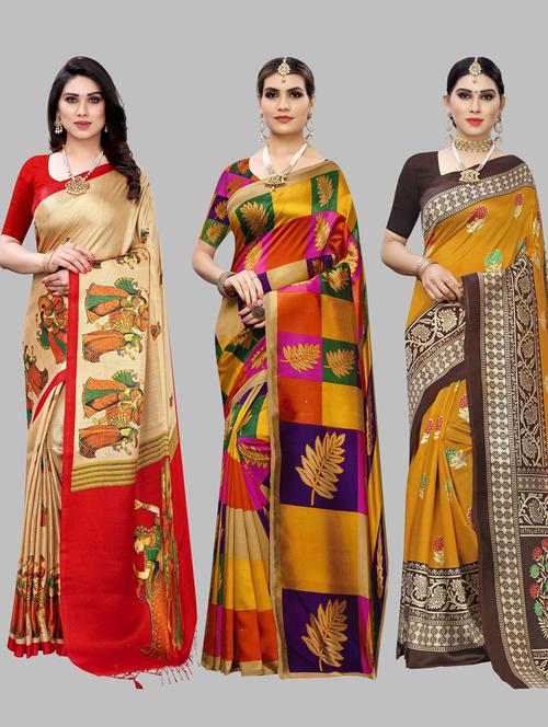 pack of 3 printed sarees with blouse - 19567681 - Very Small Image - 1