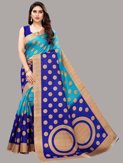 contrast bordered printed saree with blouse - 19567977 - Very Small Image - 1