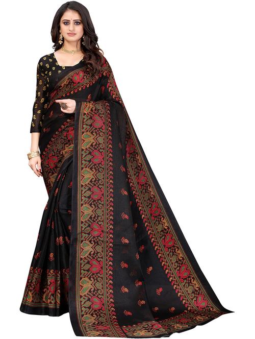contrast bordered printed saree with blouse - 19568000 - Very Small Image - 1