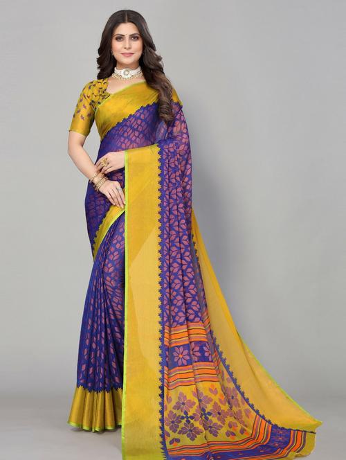 light blue printed saree wit blouse  with blouse - 19568374 - Very Small Image - 1