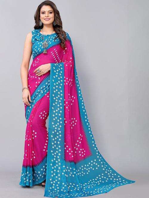 pink georgette bandhani print saree with blouse - 19568884 - Very Small Image - 1