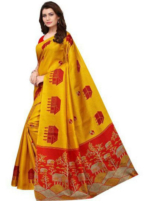 yellow cotton blend woven saree with blouse - 19568944 - Very Small Image - 1