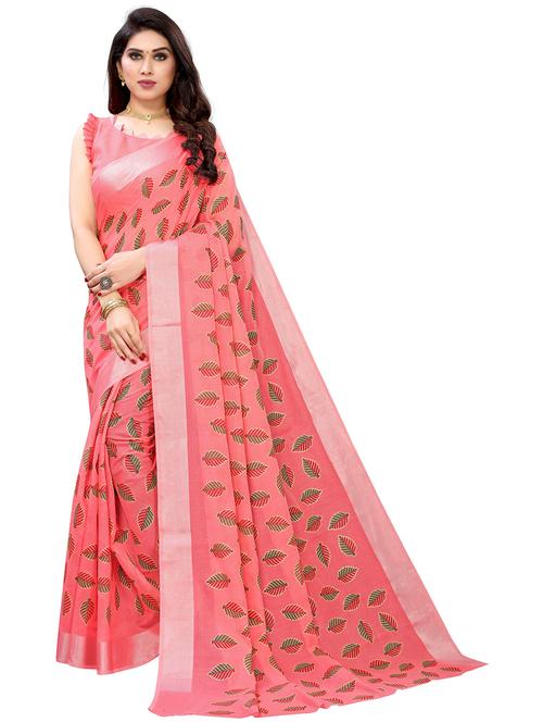 pink cotton blend printed saree - 19569032 - Very Small Image - 1