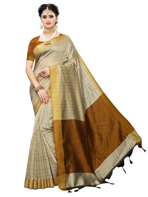 cotton silk brown saree with blouse - 19569388 - Very Small Image - 1