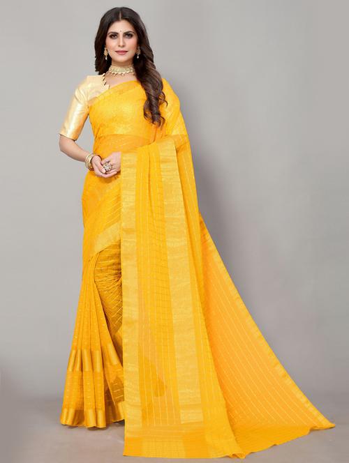 yellow striped saree - 19569539 - Very Small Image - 1
