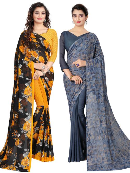 printed combos saree with blouse - 19569881 - Very Small Image - 1