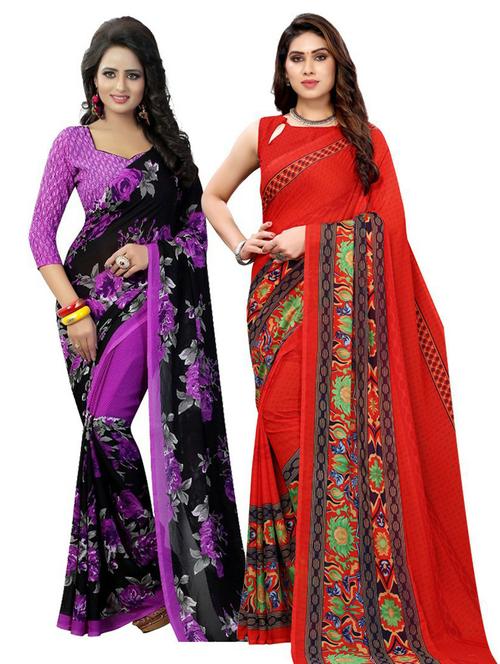 printed combos saree with blouse - 19569981 - Very Small Image - 1