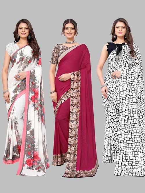 pack of 3 printed saree - 19571841 - Very Small Image - 1