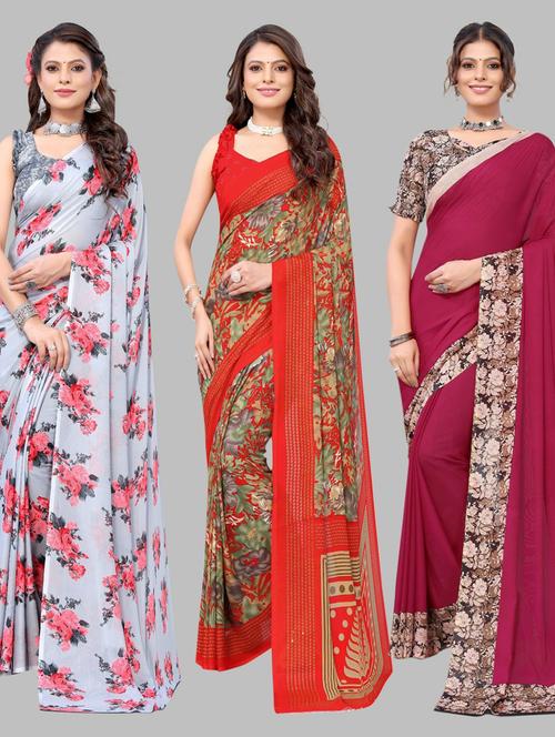 pack of 3 printed saree with blouse - 19571903 - Very Small Image - 1
