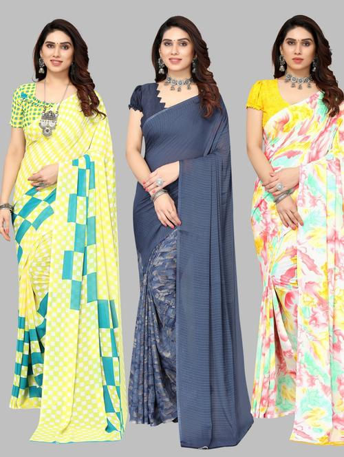 pack of 3 printed saree with blouse - 19572078 - Very Small Image - 1