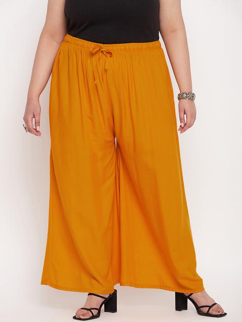 mustard rayon flared palazzo - 19577976 - Very Small Image - 1