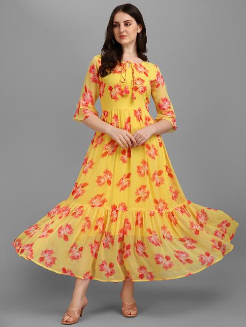 bell sleeved floral fit & flare dress - 19578186 - Very Small Image - 1