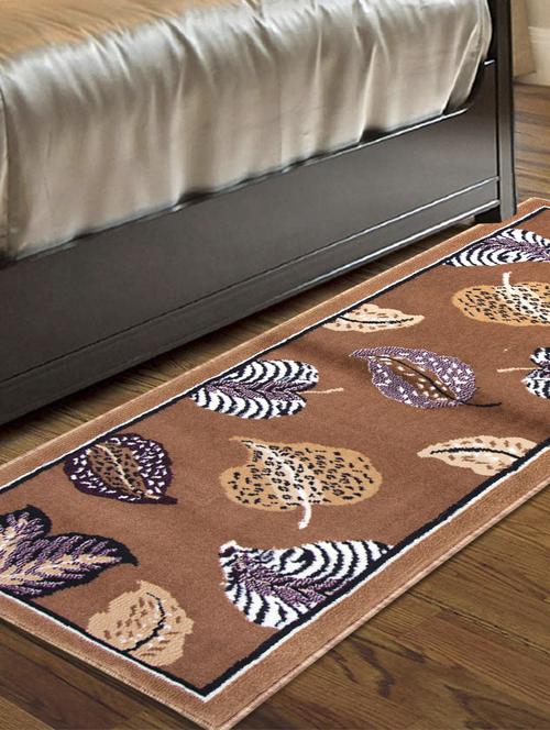 carpet galore super soft polyester blend leaf design anti slip kitchen/bedside runner(gold,47x150 cm) - 19578640 - Very Small Image - 1