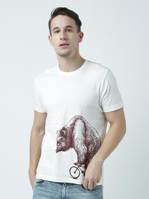 white printed cotton blend regular t-shirt - 19580816 - Very Small Image - 1