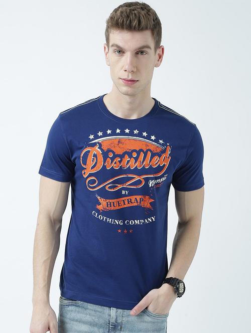 blue printed cotton blend regular t-shirt - 19580821 - Very Small Image - 1