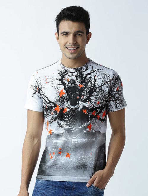 white printed cotton blend regular t-shirt - 19581126 - Very Small Image - 1