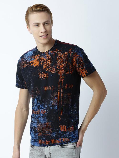 black printed cotton blend regular t-shirt - 19581231 - Very Small Image - 1