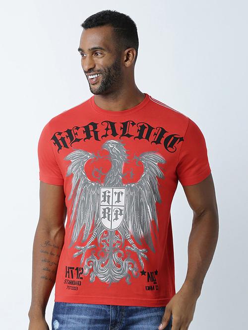 red printed cotton blend regular t-shirt - 19581311 - Very Small Image - 1