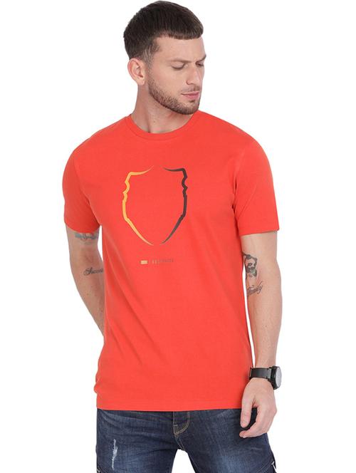 orange printed round neck t-shirt - 19582615 - Very Small Image - 1