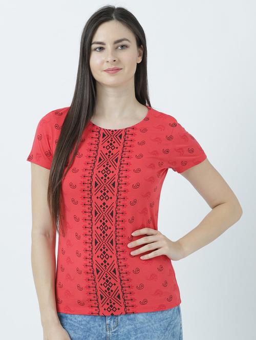 red printed round neck t-shirt - 19582762 - Very Small Image - 1
