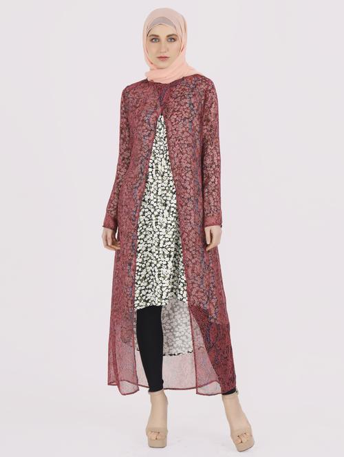 red printed abaya - 19586630 - Very Small Image - 1