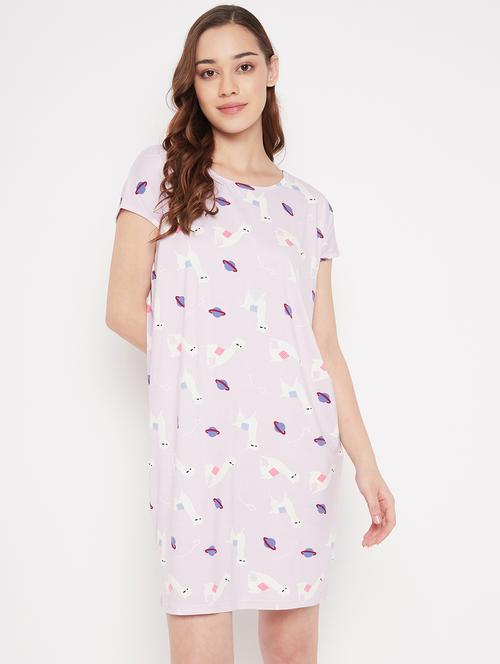 lavender round neck printed sleepshirt - 19586799 - Very Small Image - 1