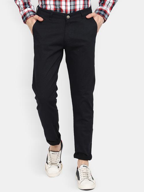 dark blue printed chinos casual trouser - 19590576 - Very Small Image - 1