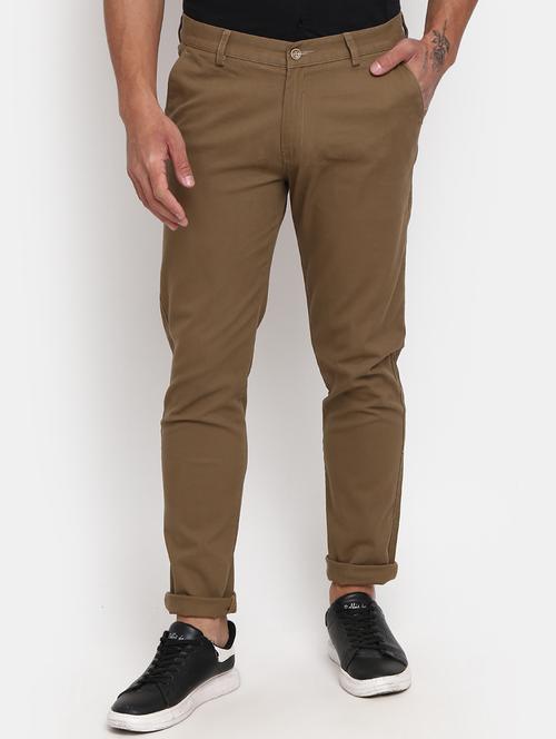 brown solid chinos casual trouser - 19590582 - Very Small Image - 1