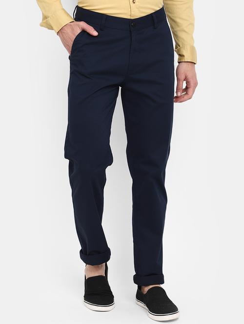 Navy Blue Cotton Chinos Casual Trousers - 19590620 - Very Small Image - 1