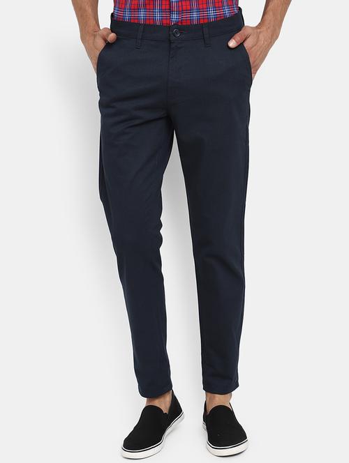 navy blue cotton chinos casual trousers - 19592626 - Very Small Image - 1