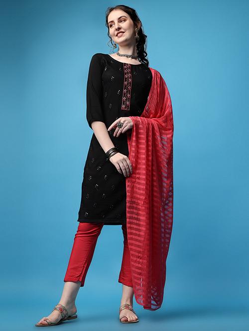 crepe black kurta pant set - 19594043 - Very Small Image - 1
