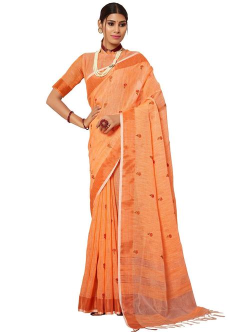 orange woven saree with blouse - 19596770 - Very Small Image - 1