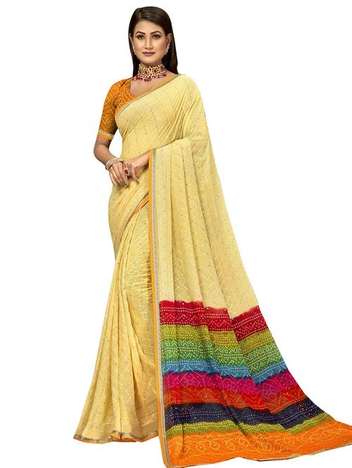 yellow self design printed saree with blouse - 19597072 - Very Small Image - 1