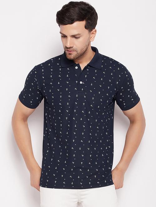 navy blue printed polo t-shirt - 19597079 - Very Small Image - 1