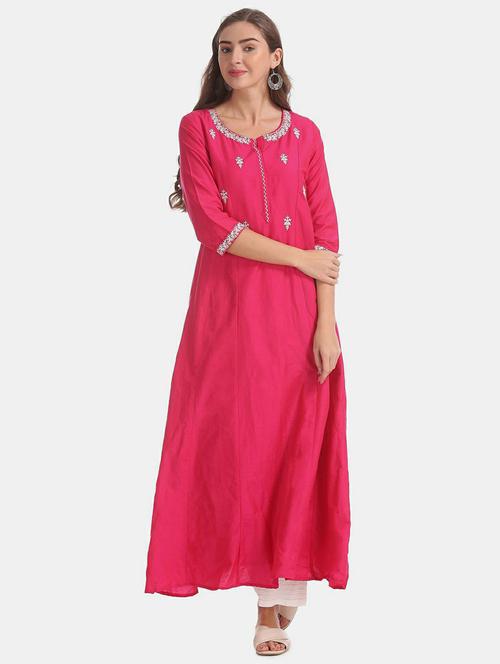 embroidered solid flared kurta - 19597881 - Very Small Image - 1