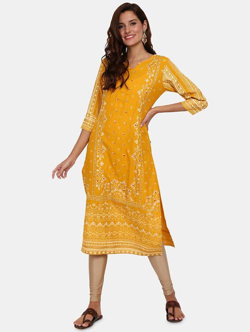 notch neck printed straight kurta - 19598023 - Very Small Image - 1