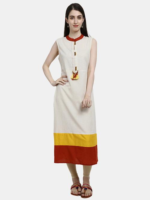 women mandarin collar block straight kurta - 19598345 - Very Small Image - 1