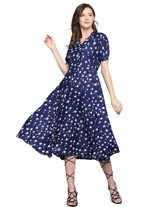 women round neck printed a-line dress - 19598771 - Very Small Image - 1