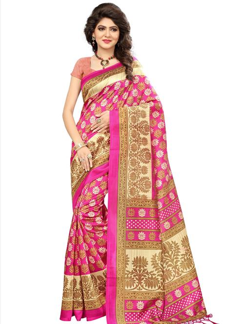 pink printed woven saree with blouse - 19600580 - Very Small Image - 1