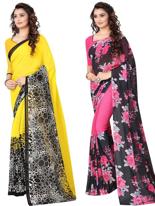 pack of 2 printed combo saree with blouse - 19602043 - Very Small Image - 1
