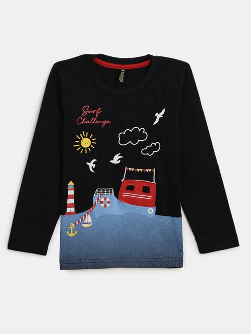 Boys Round Neck Front Print T-shirt - 19603501 - Very Small Image - 1