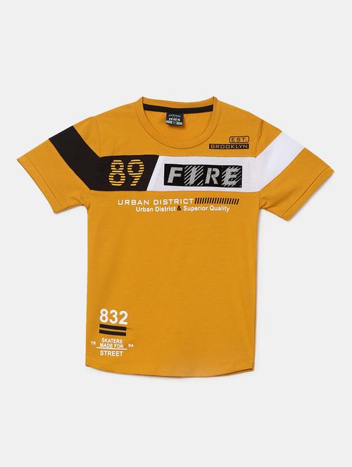 Yellow Printed Round Neck T-shirt - 19603597 - Very Small Image - 1